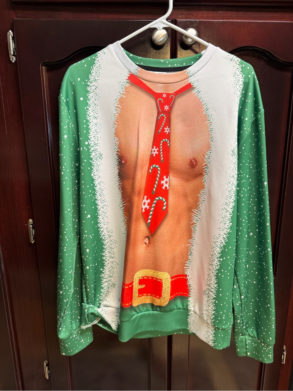 Holiday Novelty Men's Green Santa Suit Print Sweatshirt